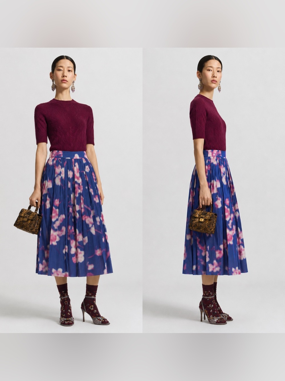 DRIES Van Noten pleated midi skirt in floral electric blue